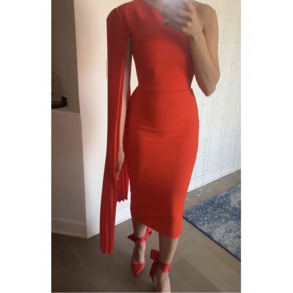 Alex Perry 6 Tangerine Red Lorin One Shoulder Lady Dress - Picture 4 of 11